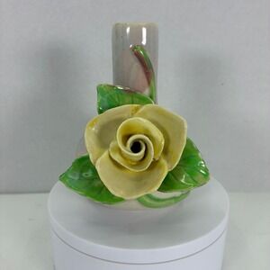 Vintage Made in Occupied Japan Ceramic Bud Vase Yellow Rose Floral 3D Detail